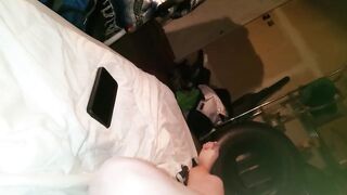 Bent over taking daddy's fat cock then ridding and squirting on his throbbing dick