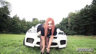 Busty Red Head Babe Alexsis Faye make show with Sport Car