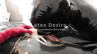 My toy in vacuum bed has to lick my pussy Latex Rubber