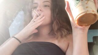 Relaxing car ride - smoking - on my way to the beach ????️ Smoke with me! Smoking fetish