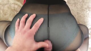 Dirty slut's stuffy black pantyhose and intercrural buttjob ♡ Japan, butt fetish, big butt