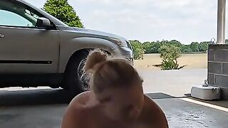 Solo big dildo ride outdoors