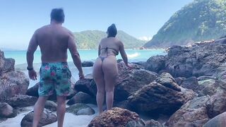 Hot wife with big ass having sex on the beach in a thong