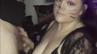 Pretty kitty gives Daddy a nice little treat before she rides him home