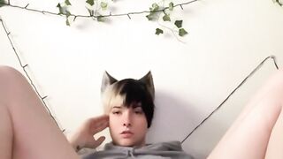 Cat/femboy plays with their cock (big cumshot)