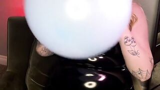 Sexy Blonde in Latex Blow to Pop Balloons Looner Fetish