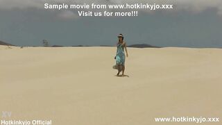 Hotkinkyjo fuck her ass very deep with long dildo, belly bulge & prolapse at sand dunes