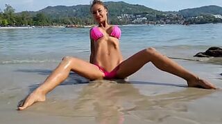 Monika Fox In Pink Bikini Swims, Masturbates And Squirts In Sea In Public