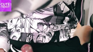 Horny femboy dressed in a miniskirt jerks off her big cock for you