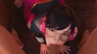 School-Girl D.va Sucks Cock Then Gets Facial