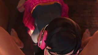 School-Girl D.va Sucks Cock Then Gets Facial