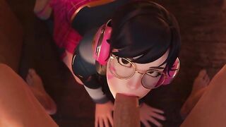 School-Girl D.va Sucks Cock Then Gets Facial