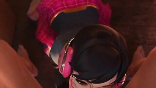 School-Girl D.va Sucks Cock Then Gets Facial