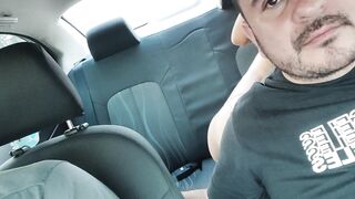 hot wife gets naked and starts touching her body, ass and pussy in the back seat of the uber