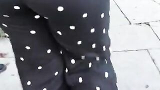 Round Booty Latina Teasing Walk on Public Street in Tight Pants Visible Panty Line - Candid