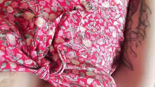 Thick thigh girl with natural tits masturbating in a sundress