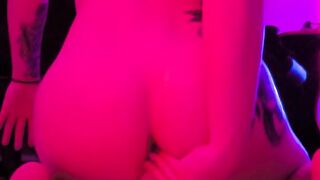 Cute big ass tranny plays with pink dildo