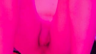 Cute big ass tranny plays with pink dildo