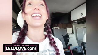 Babe in pigtail braids chatting behind porn scenes in car on her way to live stage performance nervous excited - Lelu Love