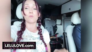 Babe in pigtail braids chatting behind porn scenes in car on her way to live stage performance nervous excited - Lelu Love