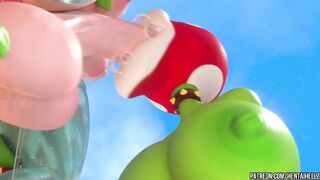 FUTA Princess Peach cumming from deepthroat blowjob 3D animation