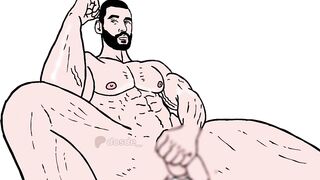 Bearded male muscle growth animation