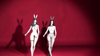 3D two Asian slut wearing sexy rabbit suit