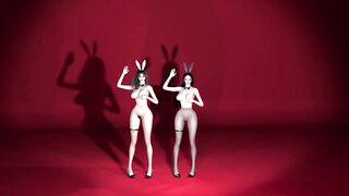 3D two Asian slut wearing sexy rabbit suit