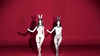 3D two Asian slut wearing sexy rabbit suit