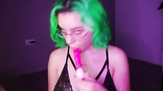 Wanda spanks herself and do a blowjob with glasses