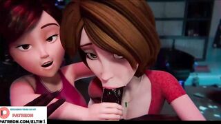 Aunt Cass And Elastigirl Do Hot Double Bbc Blowjob And Getting Cum In Mouth | Hottest Cartoon Hentai