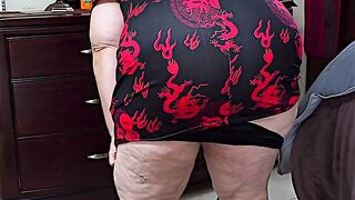 Big juicy fat ass white bbw pawg milf in mini dress flashing and teasing with her plump chubby pussy