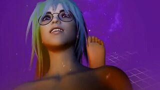 VR sensual nipple play with big tits, green hair and glasses girl