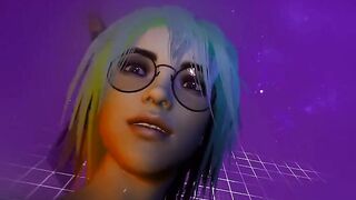 VR sensual nipple play with big tits, green hair and glasses girl