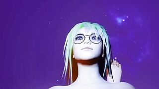 VR sensual nipple play with big tits, green hair and glasses girl