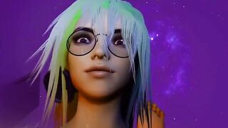 VR sensual nipple play with big tits, green hair and glasses girl