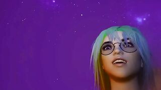 VR sensual nipple play with big tits, green hair and glasses girl