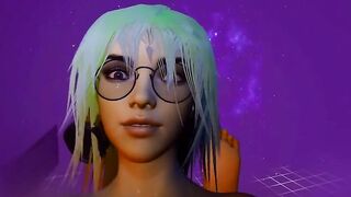 VR sensual nipple play with big tits, green hair and glasses girl