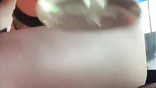 Gamer Girl in Thong Rips Bong and Fingers Pussy