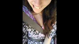 Public Car Play makes me Excited! Hairy Pussy Thick Thighs Slut in Passenger Seat Flashes Upskirt