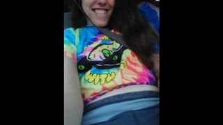 Public Masturbation Car Play! Hairy Hippie Slut Gym Pants Tie Dye Flashes PinkMoonLust on ONLYFANS!