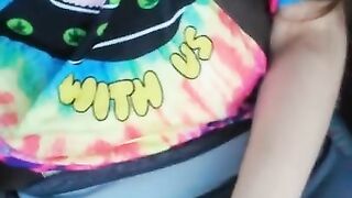 Public Masturbation Car Play! Hairy Hippie Slut Gym Pants Tie Dye Flashes PinkMoonLust on ONLYFANS!