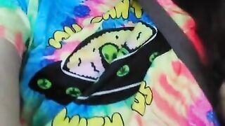 Public Masturbation Car Play! Hairy Hippie Slut Gym Pants Tie Dye Flashes PinkMoonLust on ONLYFANS!