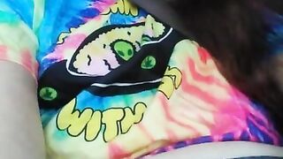 Public Masturbation Car Play! Hairy Hippie Slut Gym Pants Tie Dye Flashes PinkMoonLust on ONLYFANS!