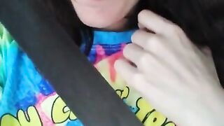 Public Masturbation Car Play! Hairy Hippie Slut Gym Pants Tie Dye Flashes PinkMoonLust on ONLYFANS!