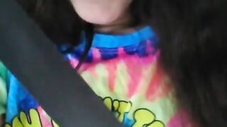 Public Masturbation Car Play! Hairy Hippie Slut Gym Pants Tie Dye Flashes PinkMoonLust on ONLYFANS!