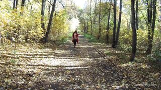 Public flashing and blowjob in autumn park