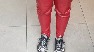 teen in red leather leggings with tight ass!!