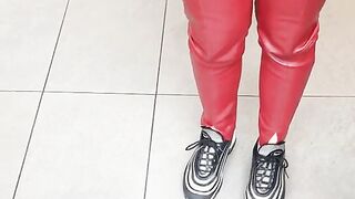 teen in red leather leggings with tight ass!!