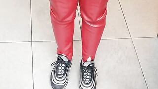 teen in red leather leggings with tight ass!!